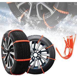 Reusable Snow Tire Chains, Tire Zip Ties for Snow, Emergency Snow Tire Chains for Most Cars, SUV & Trucks, Multi-Functional Car Tire Anti-Skid Chains for Snow Ice Mud (10 PCS Orange)