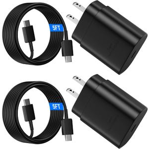 USB C Android Charger Fast Charging Cord, Super Fast Phone Chargers 5FT C to C Type Cable with 25W USBC Wall Block for Samsung Galaxy S26 S25 S24 Ultra Plus/S23/S22/S21/S20/Note 20/10, Black