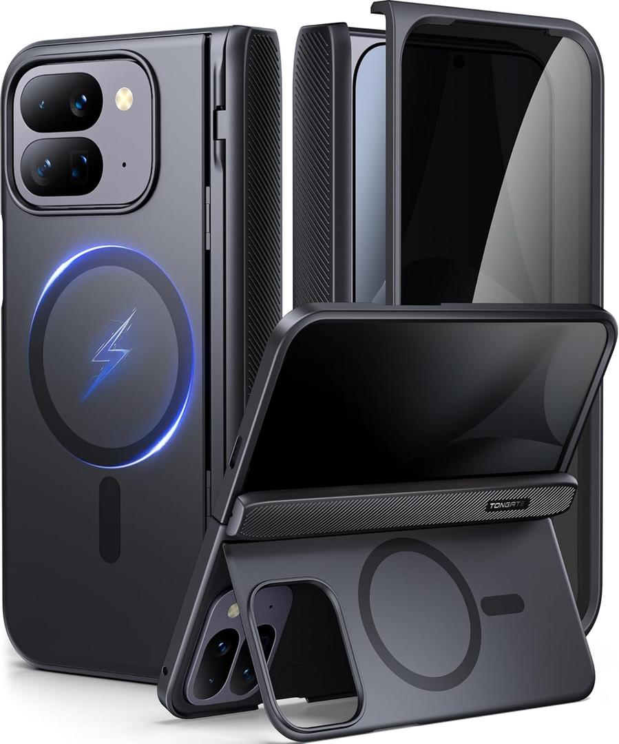 TONGATE Magnetic for Pixel 10 Pro Fold Case with Privacy Screen Protector, [Compatible with MagSafe] [Built in Kickstand & Hinge Cover] Rugged Phone Case for Google Pixel 10 Pro Fold 2025 8", Black