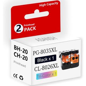 BH-20 CH-20 Printhead for PG-8035XL CL-8026XL Print Head Use for PIXMA G7020 G6020 G5020 G3260 G3262 G2260 G1230 G1220 MegaTank Printers (1 Black 1 Tri-Color)