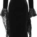 Women Morticia Halloween Dress Long Sleeve Off Shoulder Maxi Dress (Black, L)