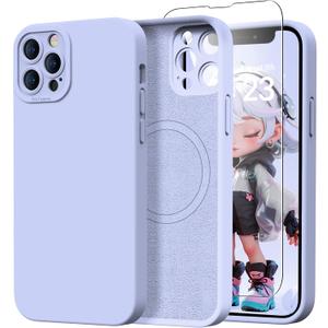 Magnetic for iPhone 13 Pro Case with Screen Protector - Compatible with MagSafe - Upgraded Camera Protection - Silicone Shockproof Protective Phone Case 6.1" for Women Girls - Lavender Purple