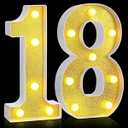 Treela 8.7'' Birthday Decorative LED Light up Numbers, Glitter Marquee Number Sign for Night Birthday Party Decorations Anniversary Bar LED Sign Backdrop Wall Table Centerpieces(18th,Gold)