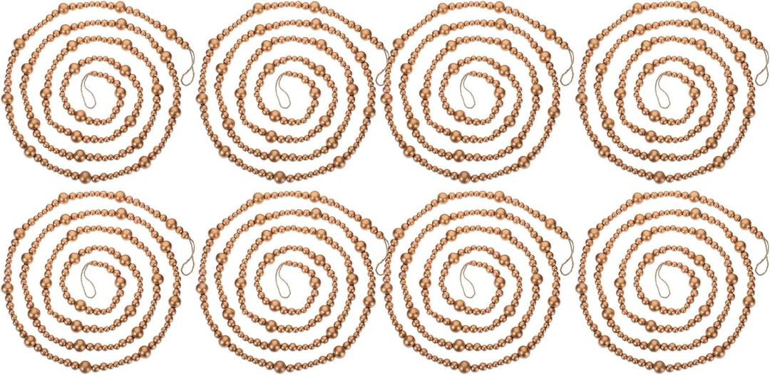 Boao 80 Feet Christmas Wooden Beads Garland Gold Christmas Tree Garland Wall Hanging Prayer Beads for Holiday Home Rustic Farmhouse Natural Boho Decor