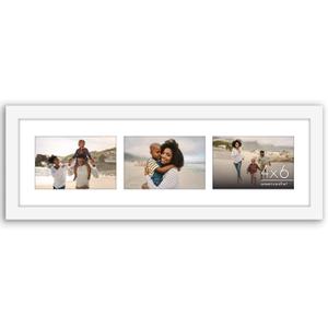 Americanflat 4x6 Collage Picture Frame with Shatter-Resistant Glass - Fits Three 4x6 Photos or Use as One 6x20 Frame - Signature Collection - Collage Frames for Tabletop and Wall Display - White