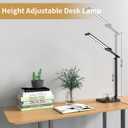 Woputne LED Desk Lamp, Dual Heads, Height Adjustable, USB Charging Port, 5 Light Modes & Dimmable Brightness, Bedside Lamp for Reading, Craft, Work, Study (Black, 15W)