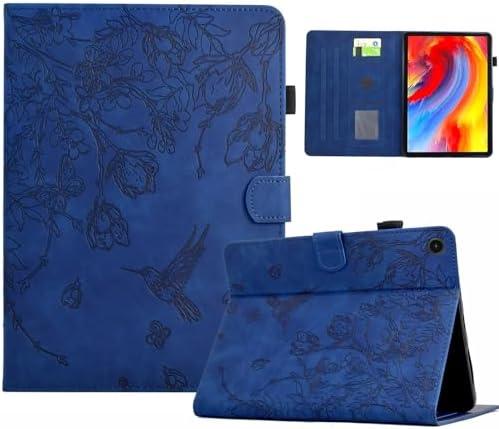 KEROM for Galaxy Tab A9 Plus Case 10 Inch 2024 2023 (SM-X210/X216/X218), Galaxy A9+ Plus Case, Embossed Suede Leather Stand Cover for Galaxy Tab A9+/A9 Plus, Auto Wake/Sleep - Dark Blue Bird Flower