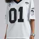 Women's Number Print Mesh Oversized Jersey Shirts Striped Trim Half Sleeve Baggy Camo Graphic Tees (S)