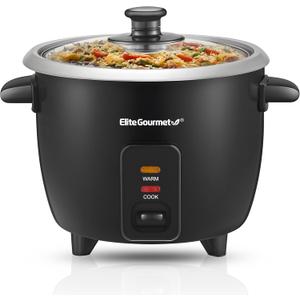 Elite Gourmet ERC003BX Electric Rice Cooker with Automatic Keep Warm Makes Soups, Stews, Grains, Hot Cereals, 6 Cups Cooked (3 Cups Uncooked), Black