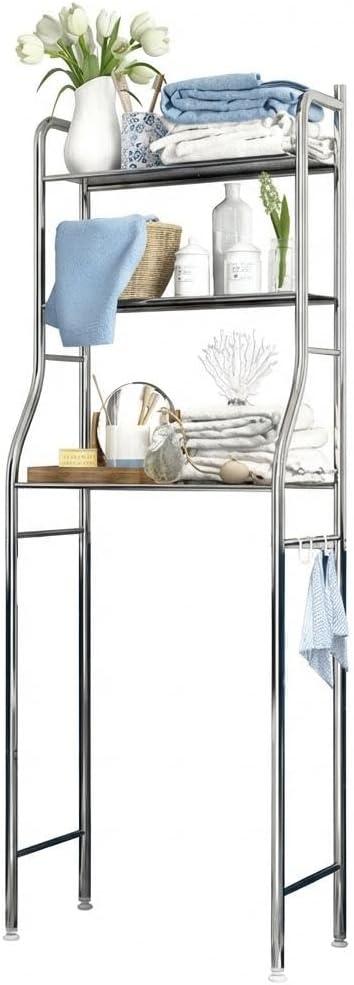 3-Tier over the Toilet Storage, Stainless Steel Bathroom Shelve, Over Toilet Organizer Storage Rack, with Toilet Paper & Towel Holder, Space Saver Freestanding Shelf for Restroom Laundry Balcony