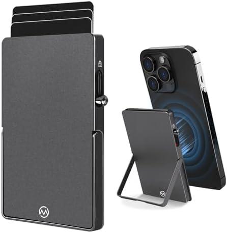 MPVWALT Metal Card Holder with Strong Magnet for Magsafe Wallet, Pop up Card Case Slim Aluminum Body Compatible with Apple iphone 16/15/14/13/12 Series (Not 13/12 Mini) or Magnetic Phone, RFID Block