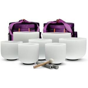 TOPFUND Chakra Set of 7 Crystal Singing Bowls 6-12 inch with Heavy Duty Carrying Cases and Singing Bowl Mallets (6-12 inch, 7 White)