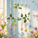 Suncalla 6 Pcs 4 ft Easter Garland with Easter Egg Flowers Garland Artificial Spring Hanging Flower Leaf Banner Pastel String Rustic Hanging Wreath for Mantle Fireplace Window Indoor Outdoor Decor