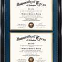 GraduationMall 14x20 Double Diploma Frame, Display 8.5x11 Certificate with Navy over Gold Mat,UV Protection Acrylic,Black with Silver Beads