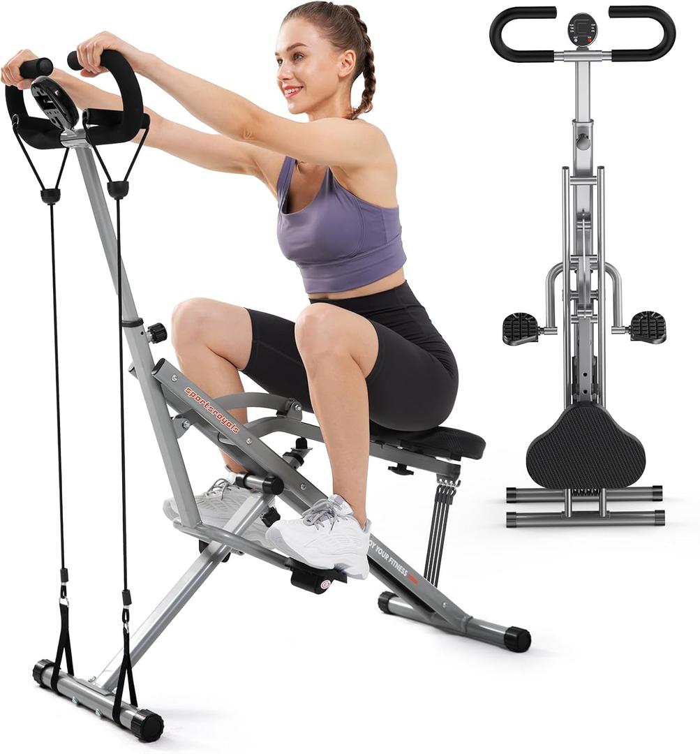 Sportsroyals Pink Squat Machine Rowing Machine for Home 2 in 1 Rower & Squat Assist Workout Foldable Rower for Home Full Body Worikout Adjustable 4 Resistance Bands 330lbs (Grey)