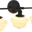 Pathson Milk White Glass Bathroom Wall Sconce Lights, 3-Light Hardwired Wall Vanity Lamps for Living Room Vintage Home Decor, E26 Base (Black)