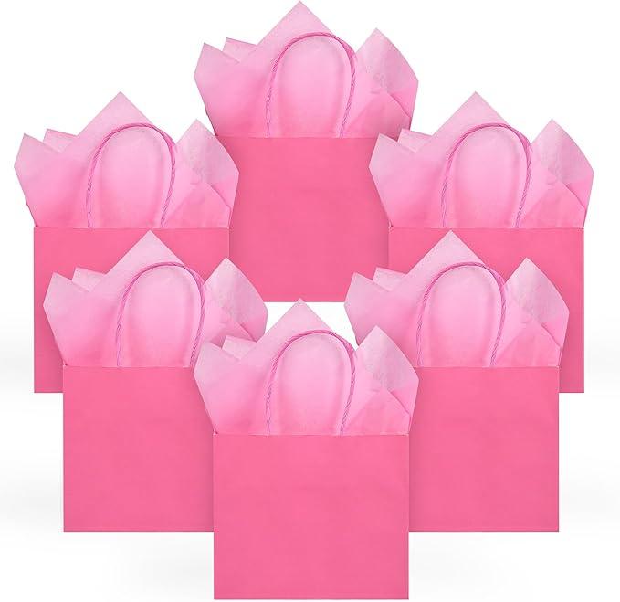 DjinnGlory 24 Pack Mini Tiny Blue Paper Gift Bags with Handles 6x5x2.5 Inch, Small Bags with Blue Tissue Paper for Baby Shower Party Favors, Treats, Goodies, Small Merchandises