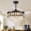 TXCSLY 42" Fandelier Ceiling Fan with Light, Crystal Chandelier Fan with Retractable Blades Dimmable Crystal Ceiling Fan Chandelier for Bedroom Living Room Dining Room-Black
