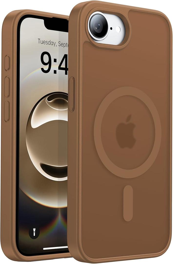 Eastinbox Magnetic Shockproof for iPhone 16e Case 2025[Compatible with MagSafe][Military-Grade Protection] Anti-Yellowing,Anti-Scratch Matte Back Protective Phone Case for iPhone 16 e case 6.1",Brown