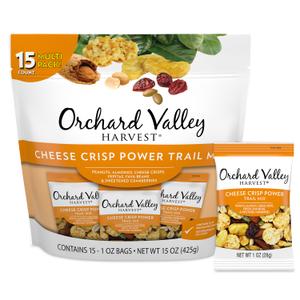 Orchard Valley Harvest Cheese Crisp Power Trail Mix, 1 oz Bags (15 count), Snack Packs, 7g Protein per serving, Trail Mix Individual Packs, Snacks for Adults and Kids