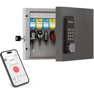 16 Key Lock Box Wall Mount, Smart Key Management Cabinet use One Time Password, Fixed Code, Bluetooth, Wi-Fi Remote Unlock, Security Lockbox Organizer, APP Access Log Tracking for Valets, Car, Office
