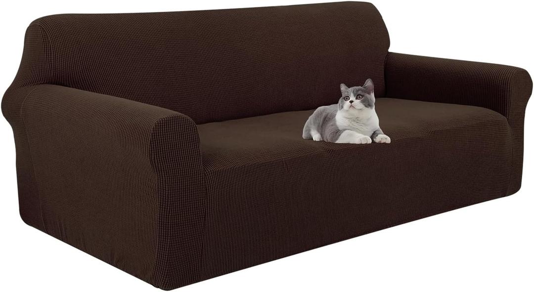 Stretch Couch Cover Washable Sofa Slipcover Furniture Protector with Non Skid Foam and Elastic Bottom for Kids, Dog(Large/Chocolate)