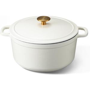 CAROTE 5QT Enameled Cast Iron Dutch Oven Pot with Lid, Heavy-Duty Dutch Oven for Sourdough Bread Baking, Braising, Stews, Roasting, Healthy & Non-Toxic, Dual Handles, All Stovetop Compatible, Oven Safe up to 500 F, Cream White