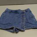 WDIRARA Women's High Waisted Button Front Denim Skort Asymmetrical Hem Skirt Shorts (Medium, Wash Blue)