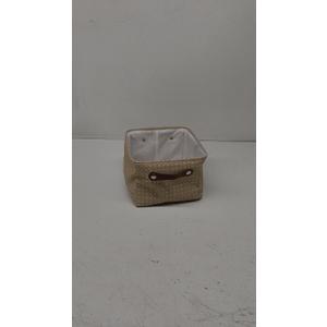 Beige Damask Storage Basket with Handles for Shelves Closet Pantry, Vintage Country Scroll Floral Patterned Collapsible Canvas Cloth Fabric Cube Storage Organizer Bins, 1Piece Books Organizing Boxes