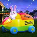 2025 New Huge Easter Inflatable Bunny Driving Car Outdoor Decorations, Build-in LED Lights Holiday Blow Up Yard Decoration, for Easter Holiday Party, Outdoor,Garden, Yard Lawn Dcor