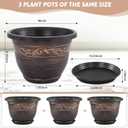 Plastic-Plant-Flower-Planters-16 Inch With Drainage Hole & Saucer, 3 Packs Lightweight Small Resin Flower Pot Indoor Outdoor, Retro Antique Imitation Decorative Garden Containers Sets For Houseplants