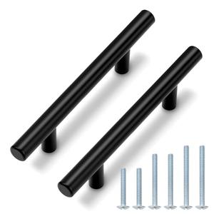 Probrico 10 Pack|3-1/2 inch Hole Center Cabinet Pulls Black Cabinet Handles Stainless Steel, Modern Style Round T bar Handles Dresser Drawer Pulls, Kitchen Cabinet Knob Hardware