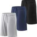 BALENNZ Boy's 5-Pack Athletic Shorts Kids Youth Quick Dry Active Performance Basketball Shorts with Pockets Elastic Waistband (Medium, 3 Pack Black, navy, light Grey)