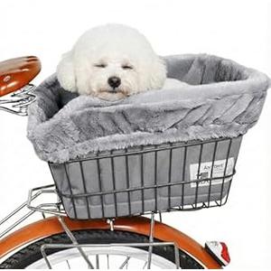 ANZOME Dog Bike Basket Liner (Liner Only), Soft Sherpa Padded Cover for Wire Bicycle Baskets, Warm Winter Pet Carrier Insert Bed with Durable Canvas & Elastic Fit (Brown)