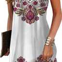 kipfall Floral Printed Summer Dresses A-Line Elegant Dress Womens Vintage Sleeveless Beach Sundress, Large