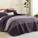 Litanika California King Quilt Set Purple and Grey - Cal King Oversized Stripe Comforter Bedspreads & Coverlets - Soft Lightweight Quilted Bedding Set for All Season(1 Quilt, 2 Pillowcases)