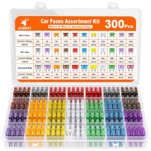 JOREST 300Pcs Car Fuse Assortment Kit, 160 Mini Blade Fuses Automotive + 90 Standard Auto Fuses + 50 Micro + 1 Puller  for RV Camper Boat Accessories (2Amp 3A 5A 7.5A 10A 15A 20A 25A 30A 35A 40A)