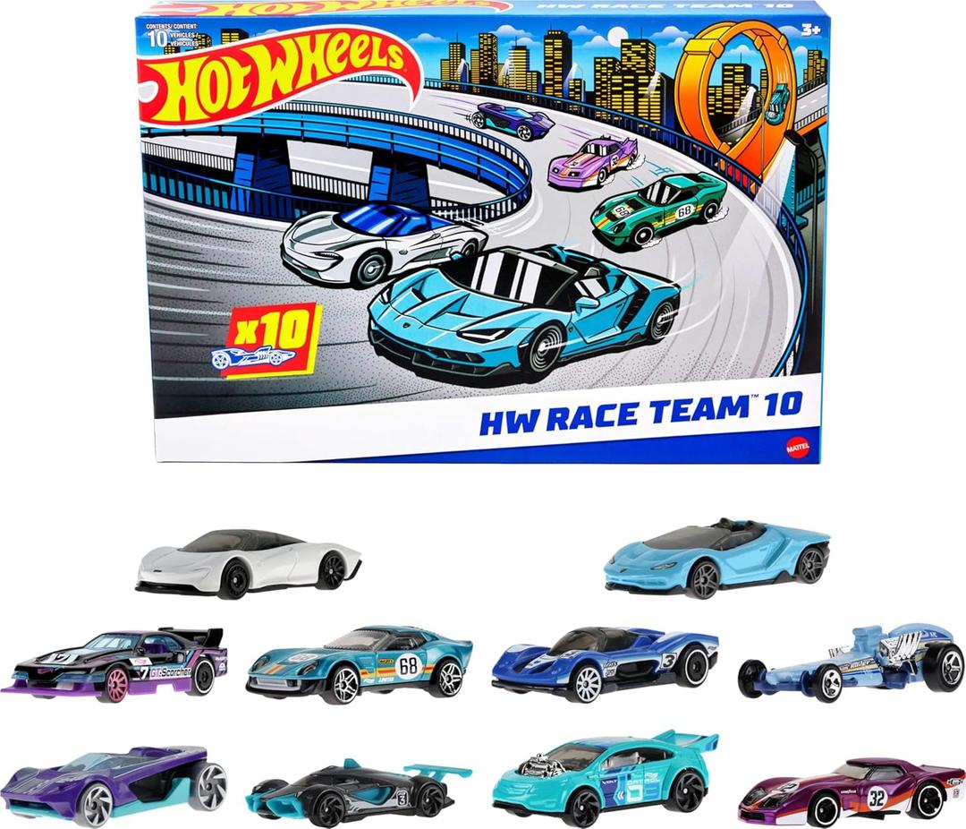 Hot Wheels 10-Pack of Toy Race Cars, Includes 1:64 Scale Corvette, Lamborghini, McLaren & Hot Wheels Originals 