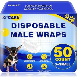 XPCARE 50 Count Disposable Male Dog Diapers, Male Dog Wraps,Super Absorbent LeakProof Fit (XSmall)