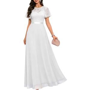 DRESSTELLS White Formal Dresses for Women, Prom Party Bridesmaid Cocktail Wedding Guest Mother of the Bride Evening Gowns Gala Homecoming Maxi Lace Chiffon Dress, 2026 Spring, White XL