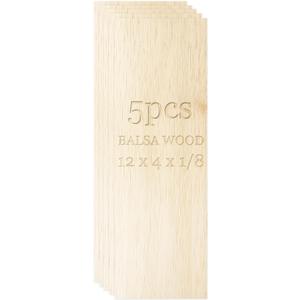 Balsa Wood Sheet 12 x 4 x 1/8 Inches, Wooden Boards for Crafts Unfinished Pack of 5(12 x 4 x 1/8 Inch (Log Color)