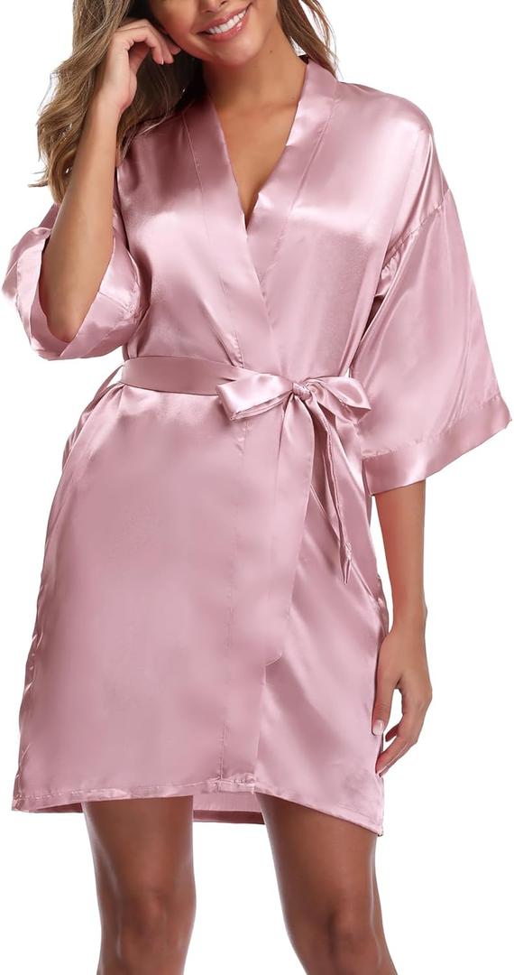 Women's Short Satin Kimono Robe for Wedding Bridal Party Bridesmaid Robe Sleepwear (Large)