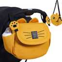 SUNVENO Universal Stroller Organizer with Cup Holder and Shoulder Strap, Cute Cartoon Cat Design, Diaper Bag with Multiple Inner Pockets, Fits Uppababy, Baby Jogger, Britax & Pet Strollers,Yellow