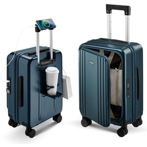 Carry On Luggage Top Opening with Cup Holder & Phone Holder, Expandable PC Hard Shell Suitcase, USB Charging Port, Side Hook, 360° Spinner Wheels, TSA Lock & YKK Zippers for Fathers Day Gift, 20 inches
