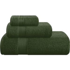 Belizzi Home Ultra Soft 3 Pack Cotton Towel Set, Contains a Bath Towel 28x55 inch, a Hand Towel 16x24 inch & a Wash Coth 12x12 inch, Ideal Everyday use, Compact & Lightweight - Olive Green