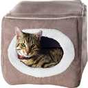 Cat House - Indoor Bed with Removable Foam Cushion - Cat Cave for Puppies, Rabbits, Guinea Pigs, and Other Small Animals by PETMAKER, Brown