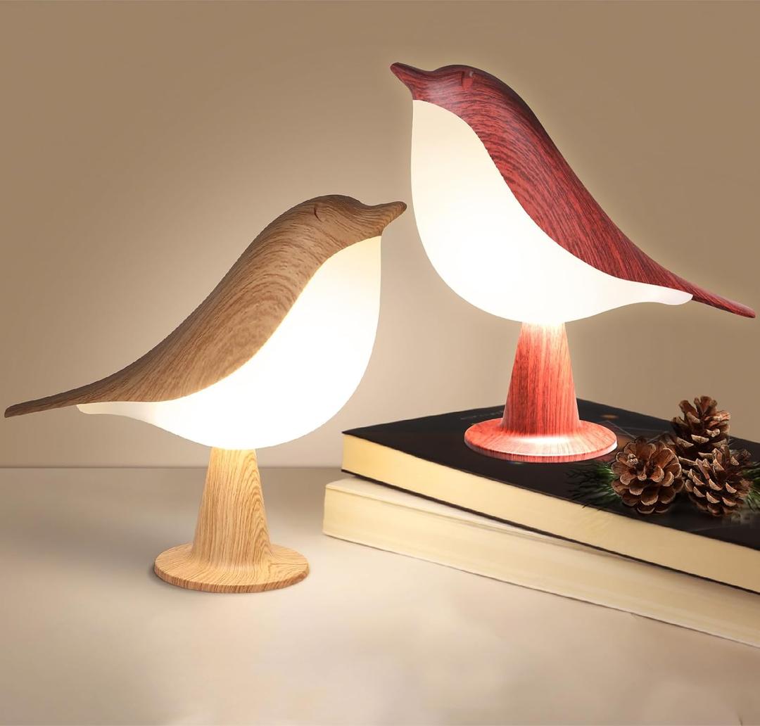 VoMii Bird Desk Lamp Set of 2, Small Table Lamp Cordless Touch Dimmable Night Light with 3 Color Temperature, Cute Lamps Rechargeable, for Bedroom Bedside Nightstand, Room Decor, Bird Gifts