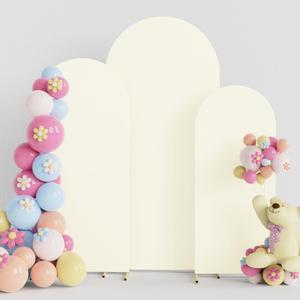 Putros Wedding Arch Cover 4FT, 5FT, 6FT Ivory Spandex Fitted Round Top Chiara Backdrop Stand Covers 3 Set for Wedding Birthday Party Decoration