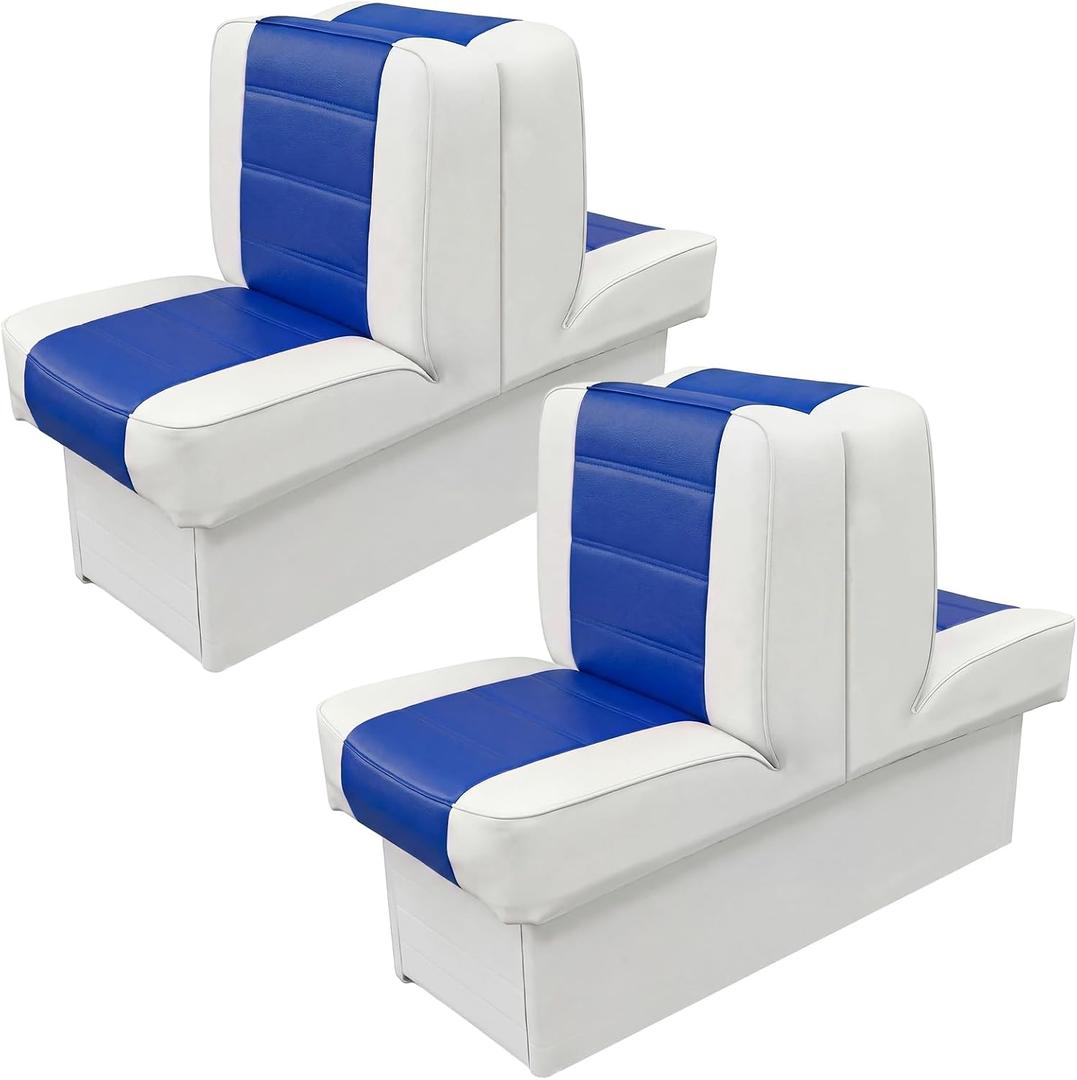 2 Sets Back to Back Boat Seat Covers Replacement Boat Lounge Seat Covers Waterproof Polyvinyl Chloride for Protector Boats Seats Deluxe Back-to-Back Lounge Seats Cover (Blue White)