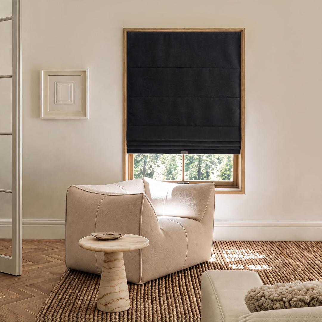 Blackout Cordless Roman Shades for Indoor Windows, 430GSM Chenille Fabric